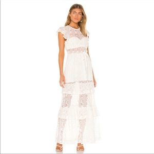 Tularosa Zadie Maxi Ruffle Dress, White, Size Small